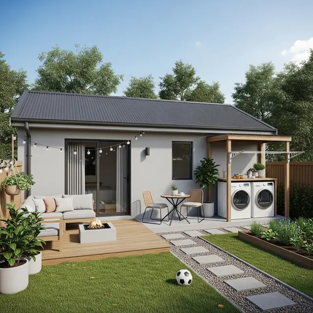 Contoh Rumah Kecil Type 30 dengan Taman Belakang dan Sudut Laundry yang Rapi