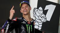 Pembalap Monster Energy Yamaha, Fabio Quartararo, berhasil meraih podium juara di MotoGP Doha yang berlangsung di Sirkuit Losail, Qatar, Senin (5/4/2021) dini hari WIB. (AFP/KARIM JAAFAR)