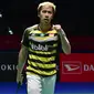 Ganda putra Indonesia, Marcus Gideon, merayakan kemenangan atas Li Junhui / Liu Yuchen pada final Jepang Terbuka di Tokyo, Minggu (16/9/2018). Kevin Sanjaya / Marcus Gideon berhasil menjadi juara. (AFP/Kazuhiro Nogi)