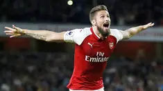 Olivier Giroud - Striker AC Milan ini sempat menjadi andalan lini serang Arsenal. Namun pada Januari 2018, Giroud memutuskan hengkang ke Chelsea dan bersama The Blues ia berhasil menggondol gelar Liga Champions. (AFP/Ian Kington)