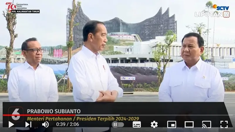 Presiden Terpilih Pemilu 2024, Prabowo Subianto Bersama Presiden Jokowi Saat Berada di Ibu Kota Negara (IKN) Nusantara. (YouTube Liputan6)