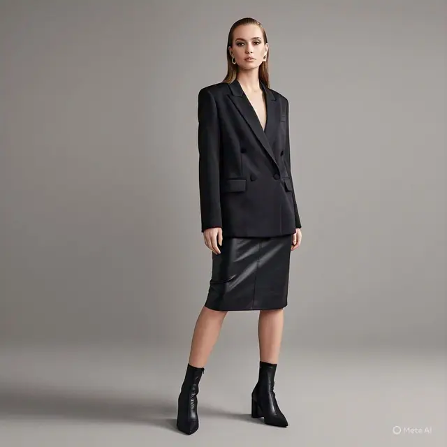 Kemeja Hitam dengan Rok Satin atau Kulit: Feminin dengan Edge