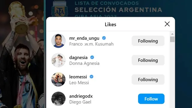 Lionel Messi Memberi Like di Pengumuman Skuat Argentina Lawan Indonesia