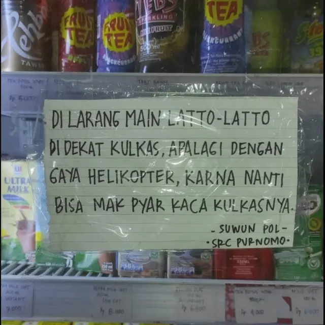 6 Tulisan di Pintu Kulkas Warung Ini Kocak, Pemilihan Katanya Bikin Mikir