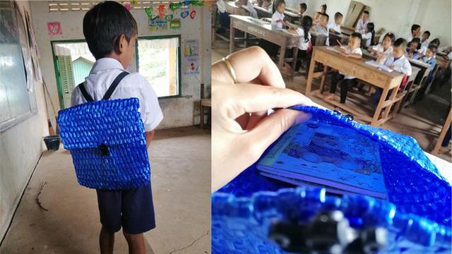 Tak Mampu Beli, Ayah Kreatif Bikin Tas Sekolah dari Rafia untuk Putranya