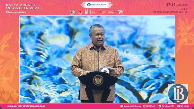 Gubernur Bank Indonesia Perry Warjiyo dalam seremoni pembukaan Karya Kreatif Indonesia (KKI) 2023, di Jakarta, Kamis 27/7/2023). (Arief/Liputan6.com)