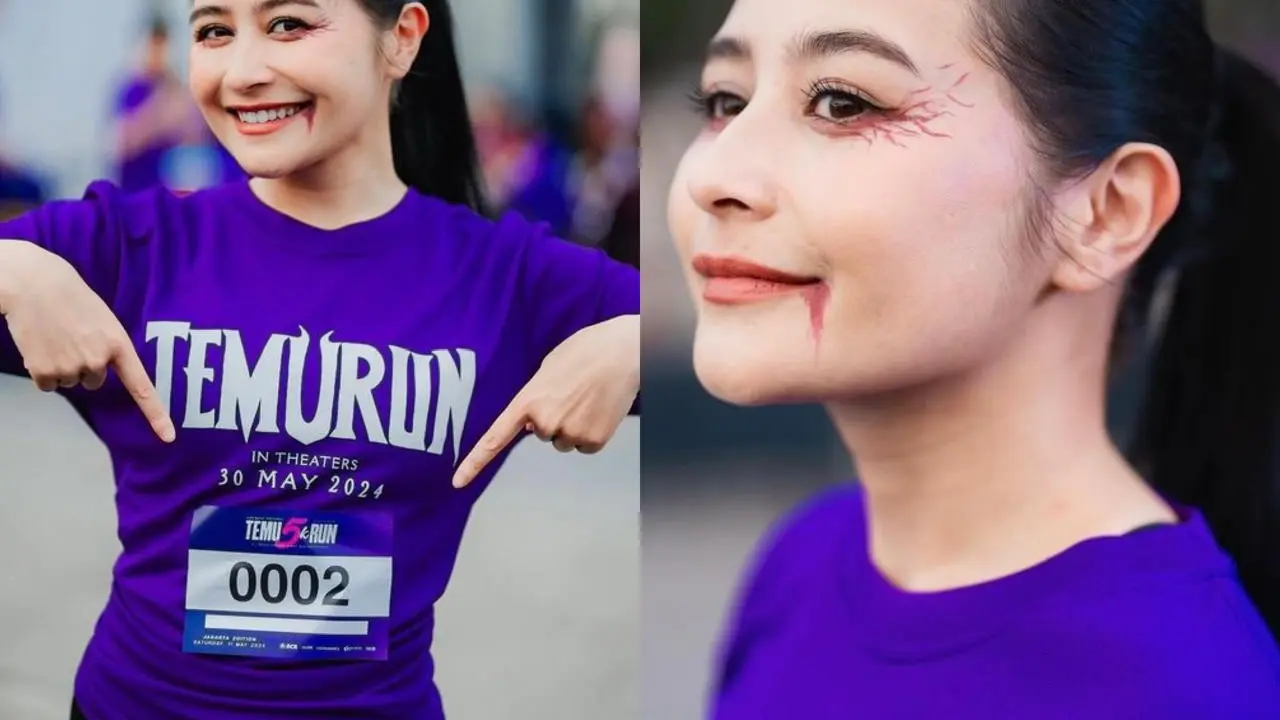 6 Gaya Prilly Latuconsina Pertama Kali Ikut Event Lari, Tampil Unik Pakai Makeup Bertema Horor