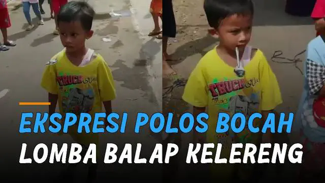 Kocak aksi seorang bocah tanpa beban saat lomba balap kelereng.