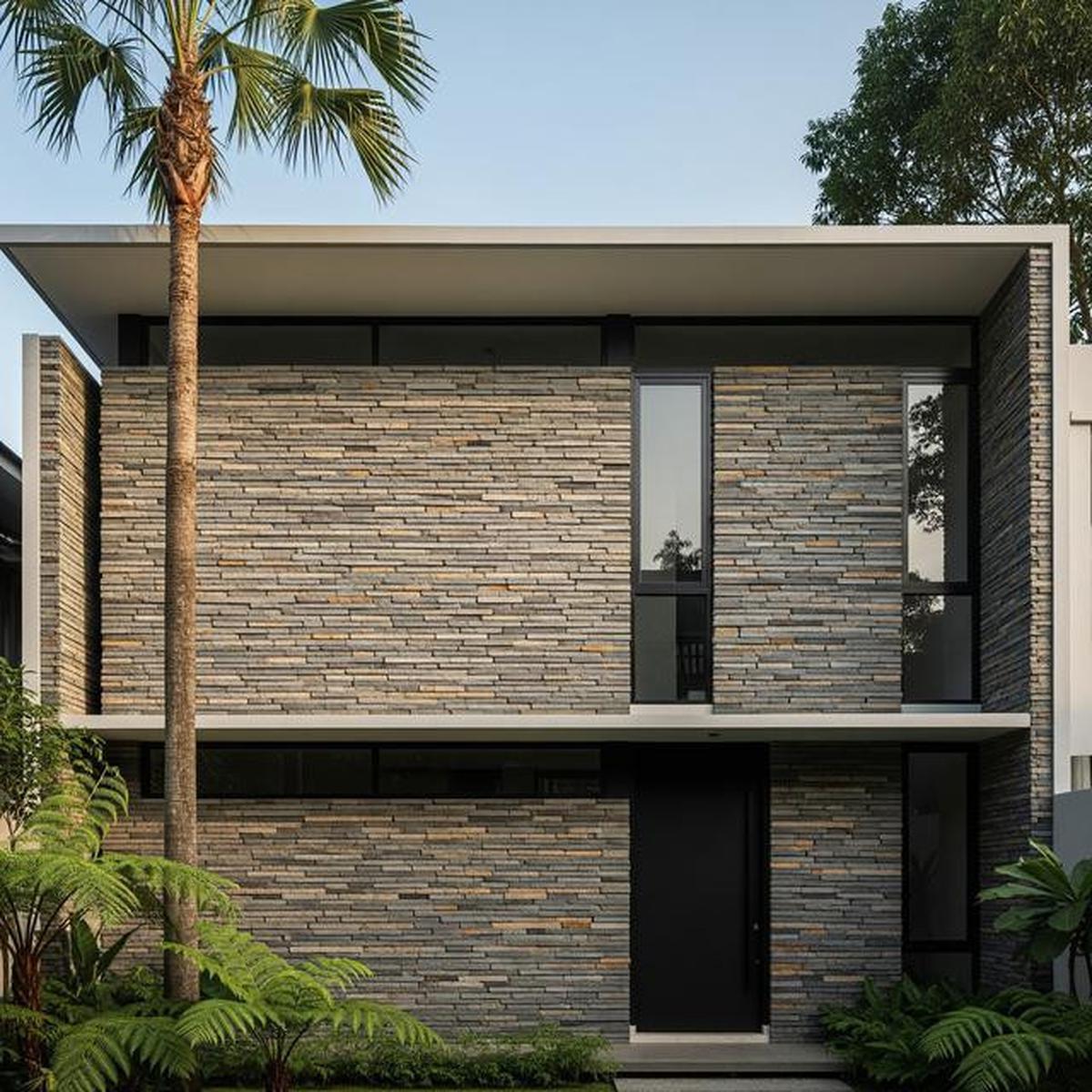 7 Model Rumah Minimalis Batu Alam Tampak Depan dengan Nuansa Natural dan Hangat