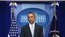 Presiden AS Barack Obama memberikan pernyataan terkait serangan bom di Perancis, Jumat (13/11/2015). Obama akan membantu Perancis melawan terorisme seperti yang pernah dilakukan Perancis untuk Amerika (AFP Photo/Jim Watson)