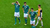 Timnas Jerman gagal lolos ke-16 besar Piala Dunia 2018 setelah menelan kekalahan 0-2 dari Korea Selatan, pada pertandingan terakhir Grup F di Kazan Arena, Rabu (27/6/2018) malam WIB. (AFP/Luis Acosta)