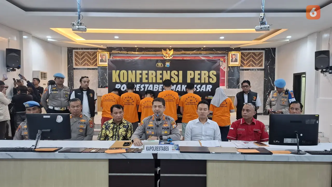 Polrestabes Makassar tetapkan 6 tersangka kasus sindikat joki UTBK-SNBT (Liputan6.com/Fauzan)