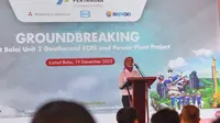 Direktur Utama PT Pertamina (Persero) Nicke Widyawati saat Groundbreaking proyek Pembangkit Listrik Tenaga Panas Bumi (PLTP) Lumut Balai Unit 2 yang dilaksanakan pada Selasa (19/12) di Kabupaten Muara Enim, Sumatera Selatan.