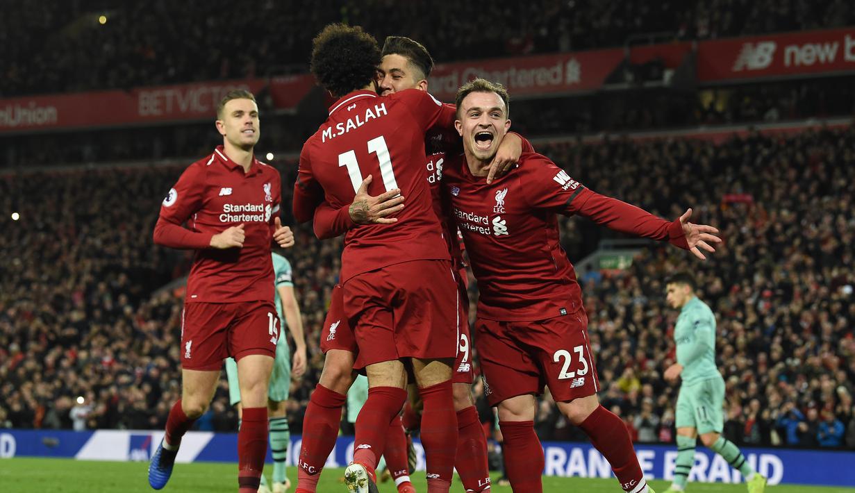 2. Liverpool - Kegemilangan Liverpool semakin terasa usai tak pernah menyicipi kekelahan hingga pekan ke-17 Liga Inggris. Kegembiraan tersana nyata usai Manchester City terpeleset di dua pertandingan terakhir. (AFP/Paul Ellis)
