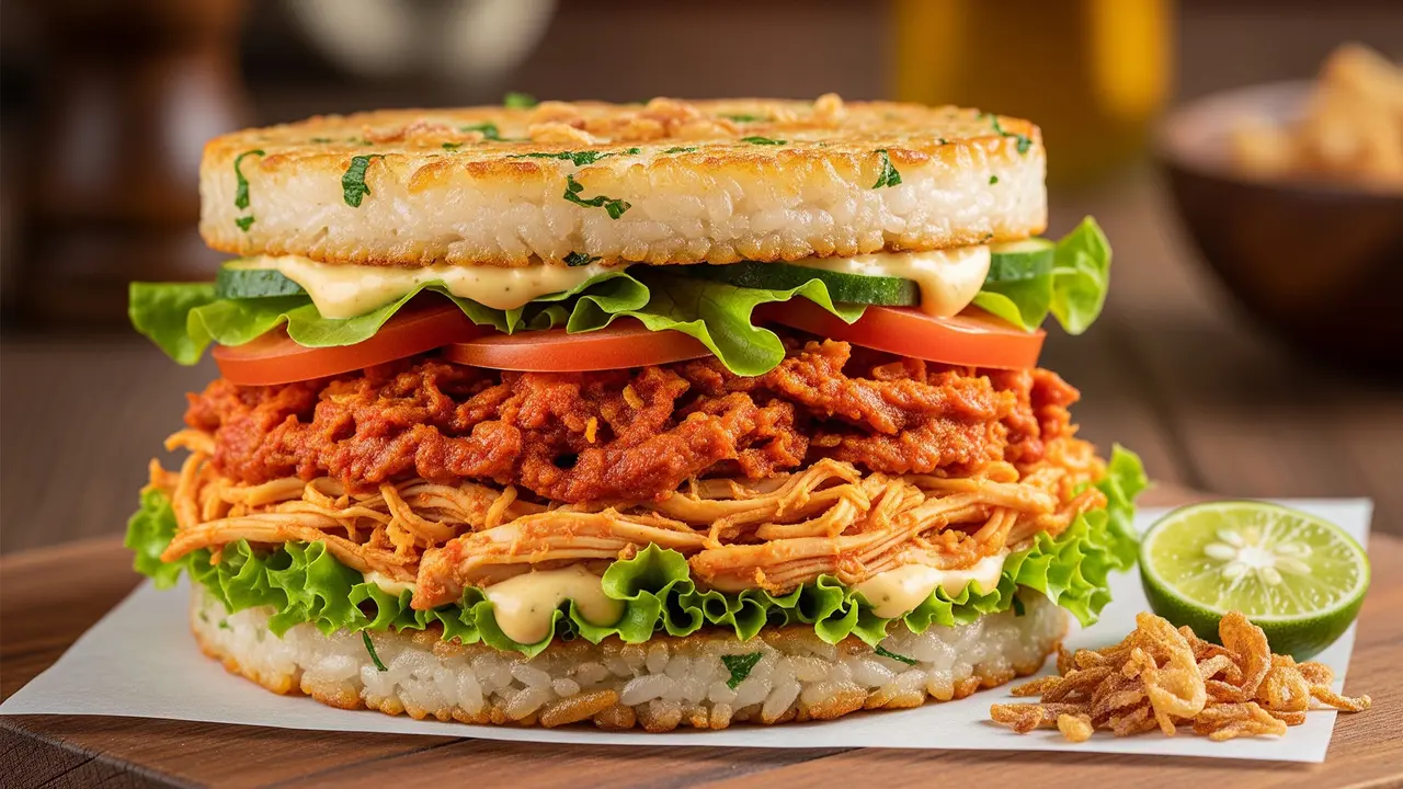 Burger Nasi Ayam Suwir.