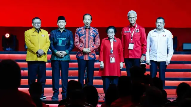 Ketua Umum Partai Politik Pengusung Ganjar Pranowo menghadiri Rakernas IV PDIP, di JIExpo, Kemayoran, Jakarta Pusat, Jumat (29/9/2023).