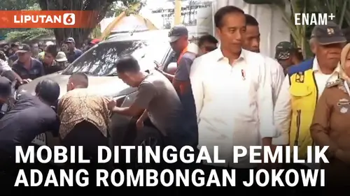 VIDEO: Panik! Mobil Ditinggal Pemilik Adang Jalur Kedatangan Jokowi di Pasar di Lampung Utara