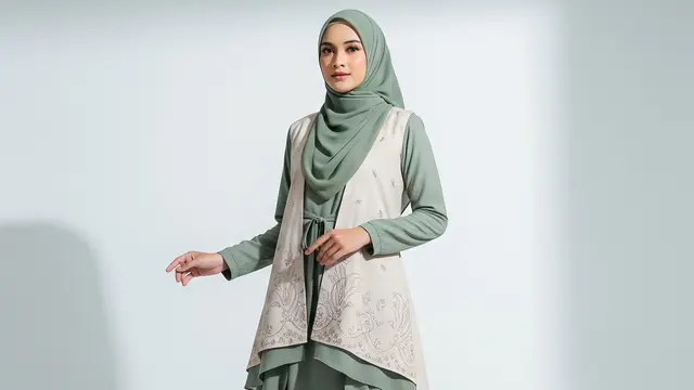 Model Gamis Rompi Lepas Pendek dengan Aksen Layer