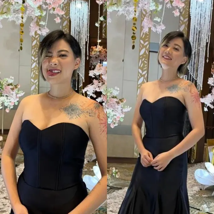 Leony tampil anggun saat kondangan