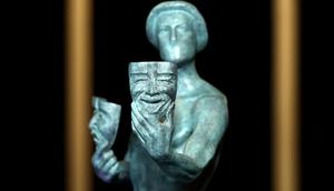 A SAG statue at the 28th Screen Actors Guild Awards Media Preview Day at Barker Hangar on February 24, 2022 in Santa Monica, California. Frazer Harrison/Getty Images/AFPFrazer Harrison / GETTY IMAGES NORTH AMERICA / Getty Images via AFP