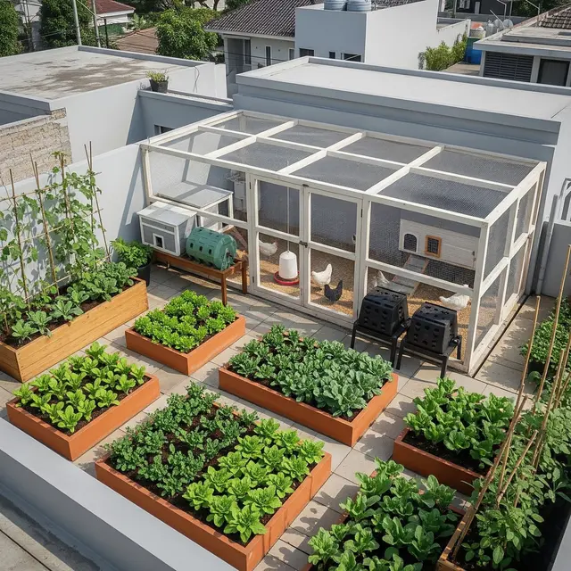 Ide Kebun Mini dan Ternak Ayam di Rooftop Rumah yang Anti Bau