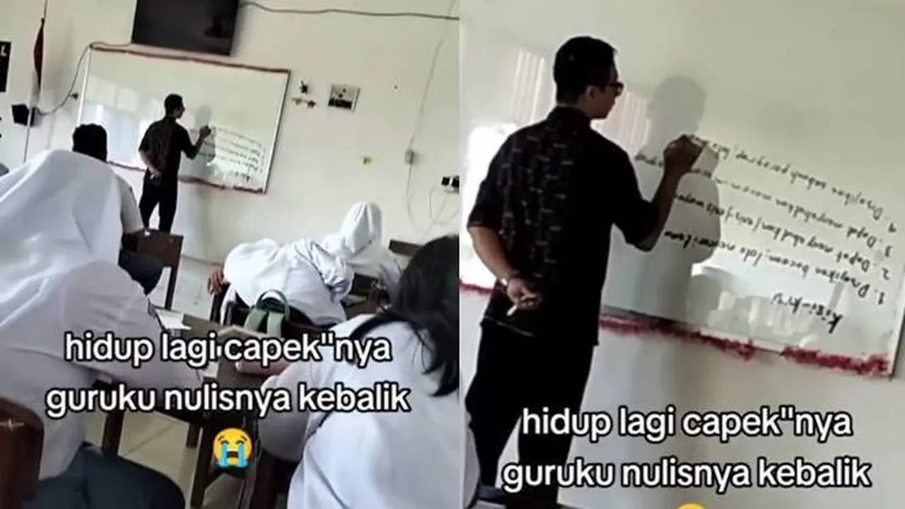 Momen Kocak Guru Menulis Terbalik di Papan Tulis Ini Bikin Murid Berusaha Keras