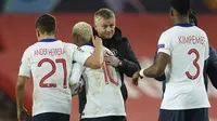 Manajer MU Ole Gunnar Solskjaer pada laga grup H Liga Champions antara Istanbul Basaksehir dan Manchester United di stadion Fatih Terim di Istanbul, Rabu, 4 November 2020. (Foto AP)