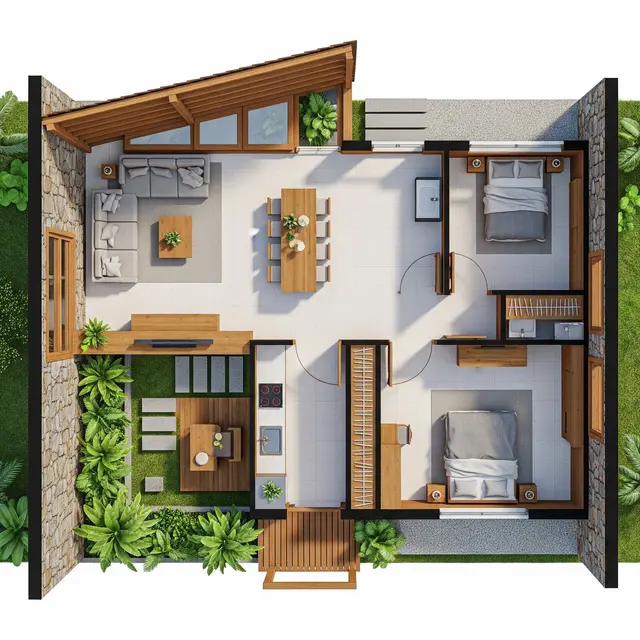 Inspirasi Rumah Kampung Sederhana 2 Kamar dengan Biaya Murah tapi Tetap Terlihat Cantik (Image by Gemini AI)