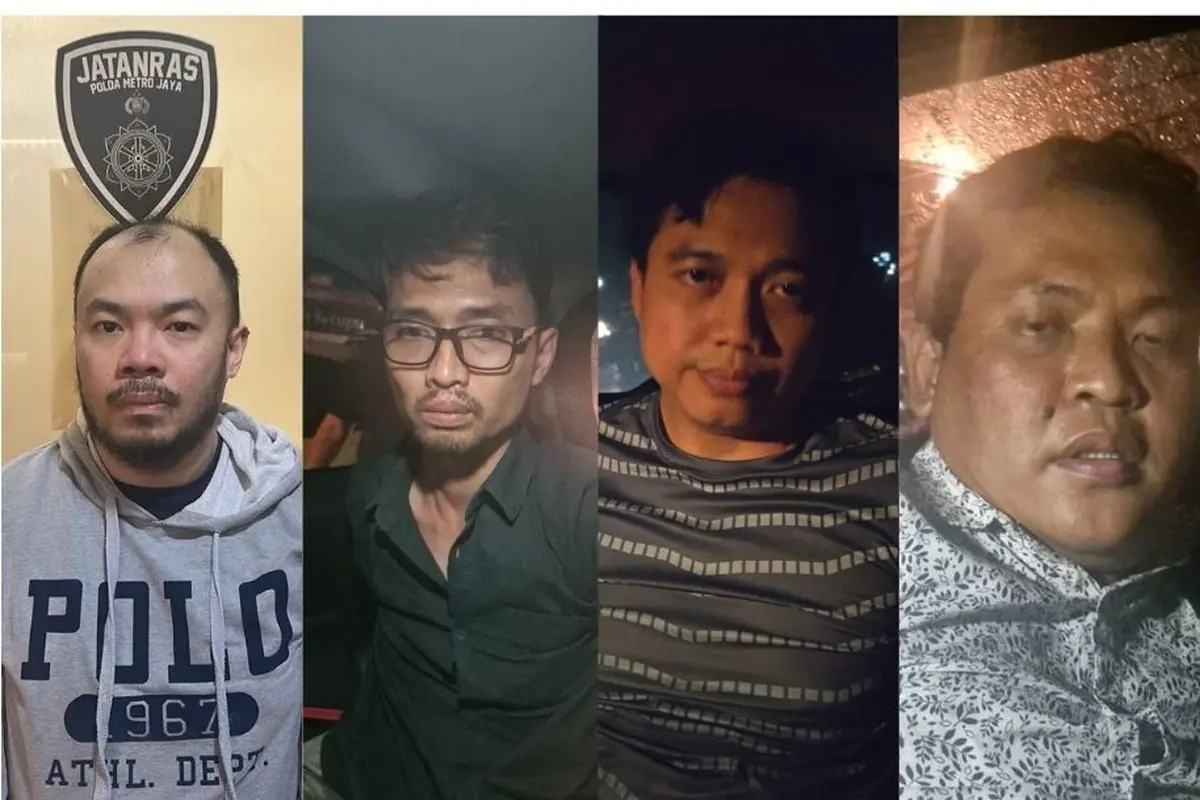 Tampang empat aktor intelektual atau dalang dari insiden penculikan disertai pembunuhan terhadap kepala cabang bank di Jakarta berinisial IP.
