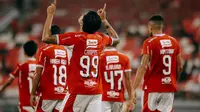 Penyerang Bali United, Diego Campos, merayakan gol yang dicetaknya ke gawang PSM Makassar dalam laga pekan ke-30 BRI Super League 2025/2026, Senin (27/4/2026). (Bola.com/Alit Binawan)