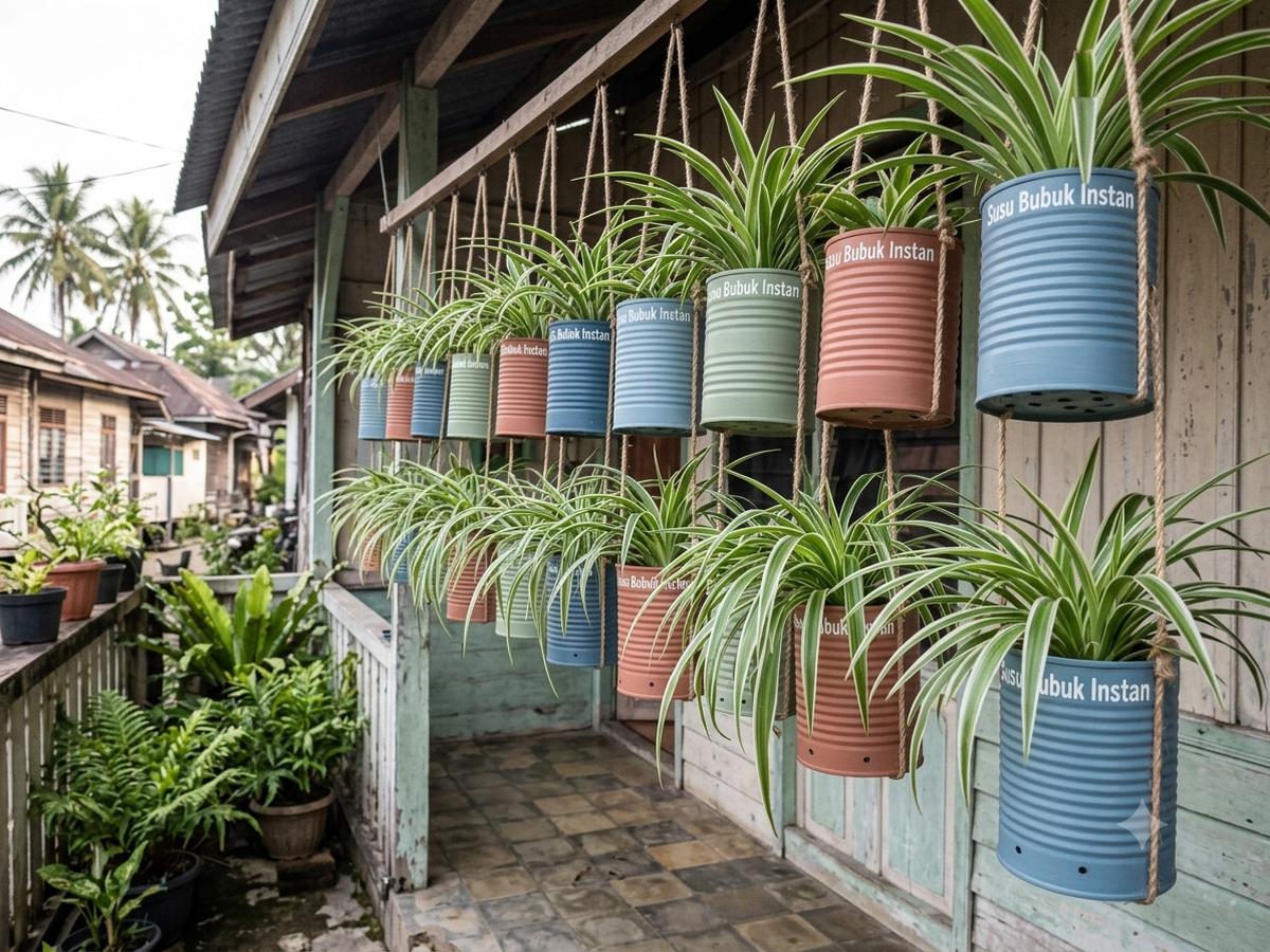 Ide Kaleng Susu Bekas Jadi Pot Tanaman Hias Model Gantung untuk Lili Paris