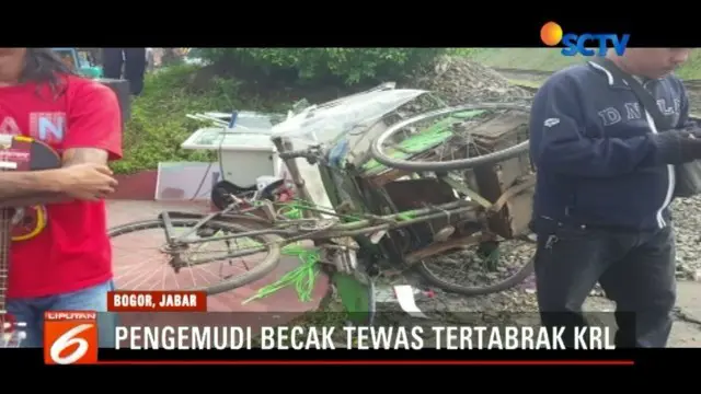 Nekat terobos palang pintu kereta di Jalan RE Martadinata, Bogor, seorang pengemudi becak tewas tertabrak Commuter Line.