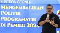 Sekretaris Jenderal DPP PDI Perjuangan (PDIP) Hasto Kristiyanto dalam diskusi Election Corner yang diselenggarakan Fisipol UGM, Yogyakarta, Senin (10/10/2022). (Foto: Dokumentasi PDIP).