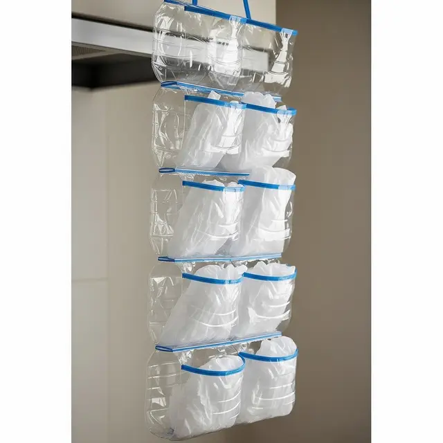 Ide Tempat Penyimpanan Plastik dan Kantong Belanja dari Botol Bekas (AI Generated)