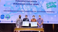 Deputi Direksi Bidang Riset dan Inovasi BPJS Kesehatan, Benyamin Saut PS; Direktur Perencanaan, Pengembangan dan Manajemen Risiko BPJS Kesehatan, Dr. dr. Mahlil Ruby, M.Kes; Managing Director PT Good Doctor Technology Indonesia, Danu Wicaksana; dan
Head of Medical PT Good Doctor Technology Indonesia, dr. Adhiatma Gunawan (Foto: Good Doctor)