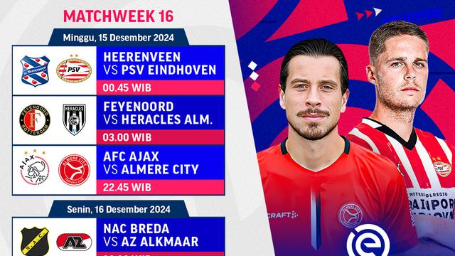 Jadwal Pertadingan Eredivisie 2024/25 Matchweek ke 16 di Vidio