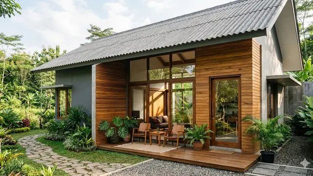 Model Rumah Minimalis Atap Asbes dengan Jendela Besar (Foto: Gemini AI)