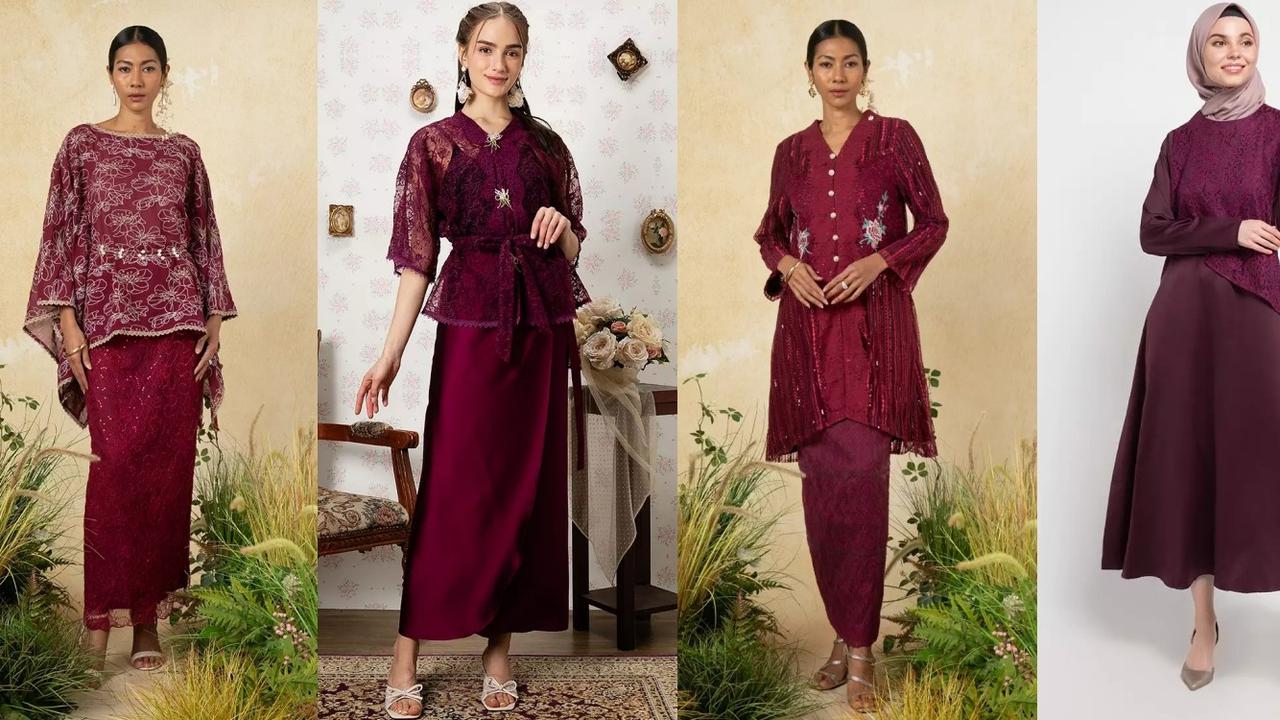 7 Rekomendasi Baju Lebaran Wanita Model Brokat dengan Warna Burgundy, Tampil Menawan di Idul Fitri 1446H