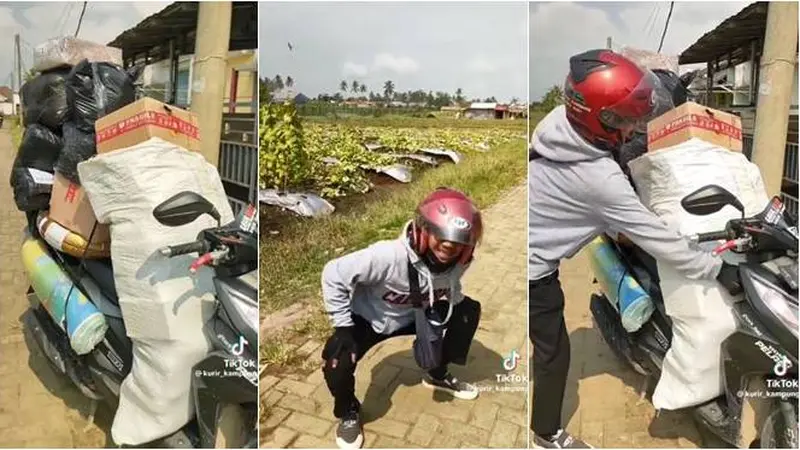 Viral, Video Tutorial Cara Kurir Naik Motor Penuh Paket Ini Bikin Geleng Kepala