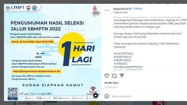 Hasil Ujian Tulis Berbasis Komputer Seleksi Bersama Masuk Perguruan Tinggi Negeri atau UTBK SBMPTN 2022 akan keluar besok, Kamis 23 Juni 2022.