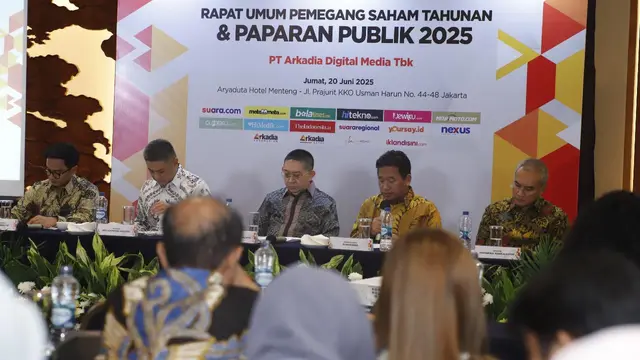 Rapat Umum Pemegang Saham Tahunan (RUPST) PT Arkadia Digital Media Tbk yang digelar di Hotel Aryaduta, Jakarta, pada Jumat (20/6/2025).