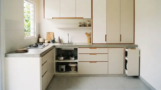 Meja Masak Permanen dengan Kabinet Full Plafon