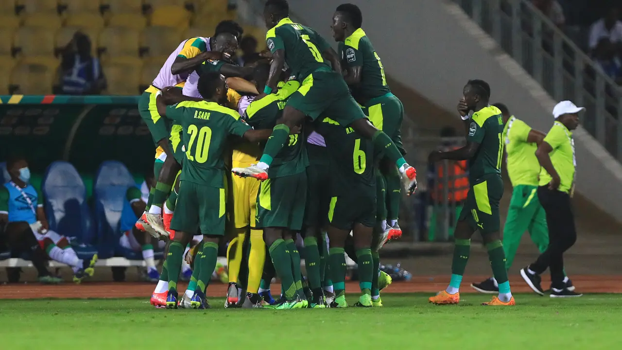 Selebrasi pemain Senegal usai mengalahkan Burkina Faso di Piala Afrika 2021