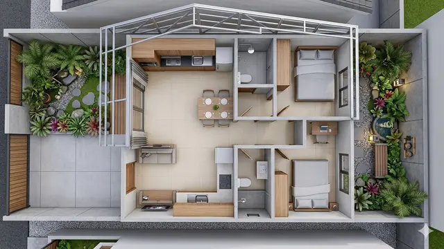 Desain Rumah 2 Kamar Type 36 di Lahan Sempit Memanjang (Foto: Gemini AI)
