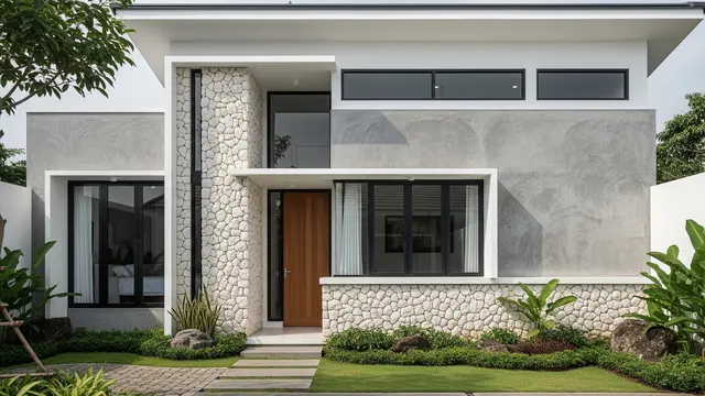 Desain Kombinasi Batu Alam dan Semen Kasar yang Bikin Rumah Kampung Lebih (AI)