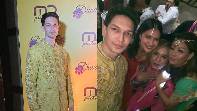 Potret selebriti Tanah Air tampil menawan dengan pakaian India di acara Diwali. (Sumber: Instagram/@dimasbeck/@supermodeldiva)