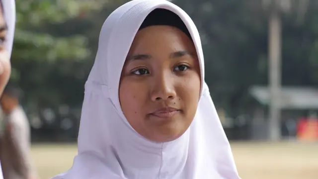 Calon Paskibraka putri 2018 tingkat nasional asal Kepulauan Bangka Belitung, Siti Sabila Anandita menceritakan tentang komunikasinya dengan seorang Capaska putra sebelum Diklat (Foto: M Fajri Erdyansyah)