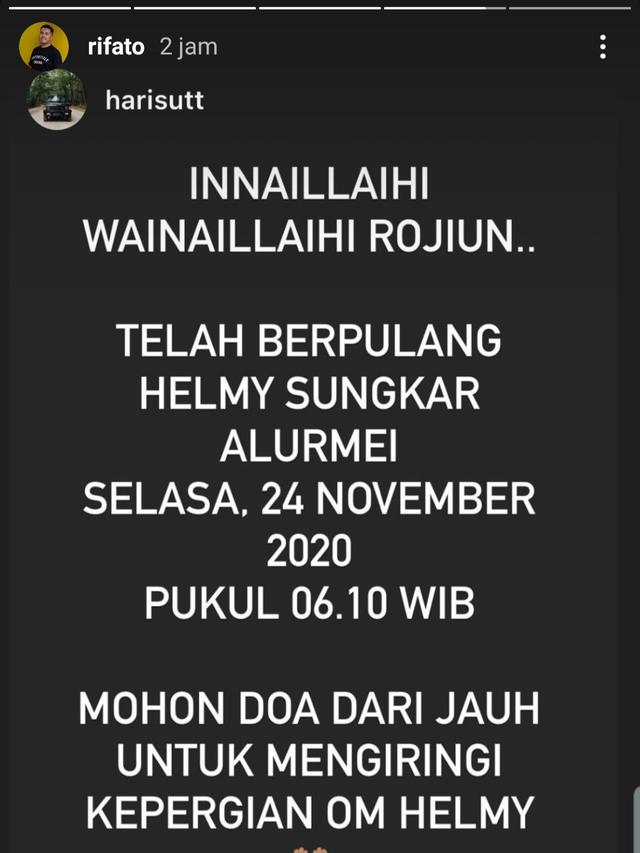 Unggahan Rifat Sungkar. (Foto: Instagram @rifato)