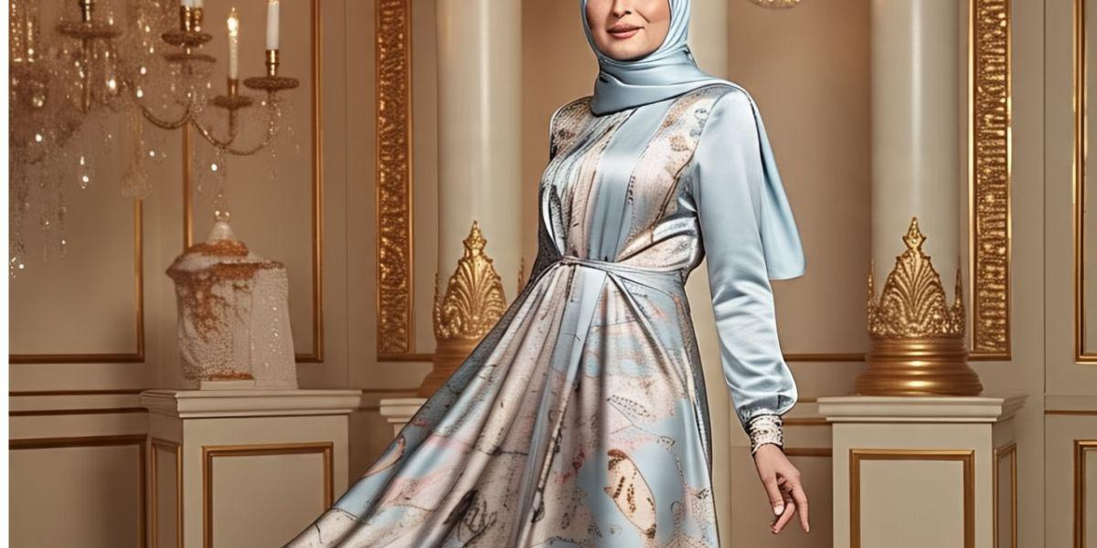 Model Gamis Silk Motif Kombinasi Polos