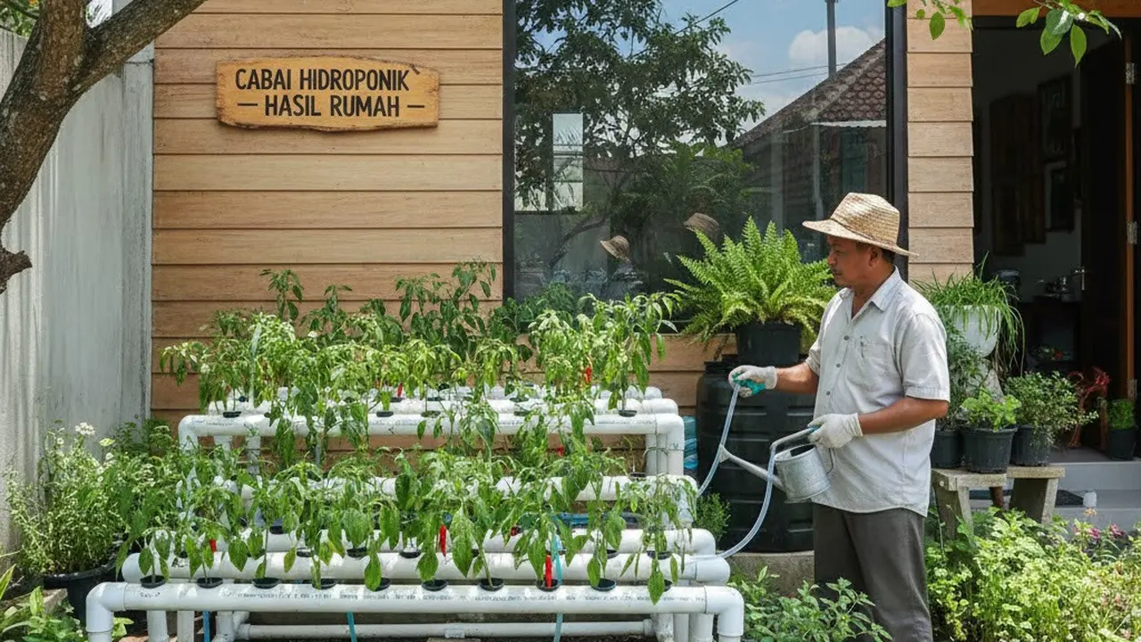 Menanam cabe hidroponik di depan rumah (Gemini AI)